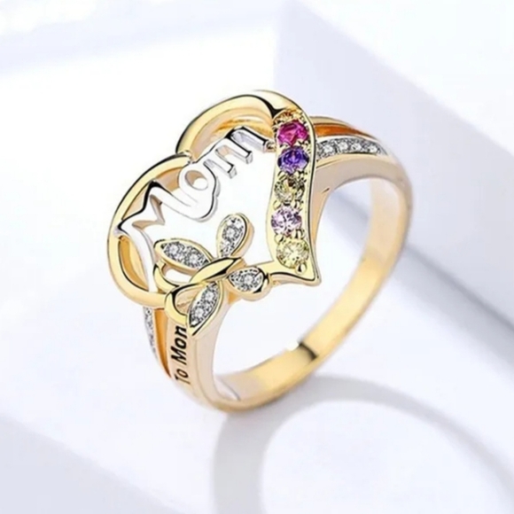 Gold Heart Mom Necklace and Ring Set - Picture 2 of 8